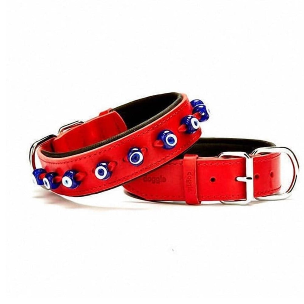 DOGGİE KONFOR DERİ NAZAR BONCUKLU BOYUN TASMASI KIRMIZI 4X57-65CM