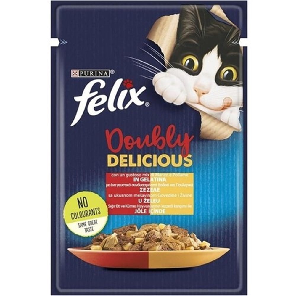 Felix Pouch Doubly Delicious Sığır Etli ve Tavuklu Yaş Kedi Maması 85 Gr