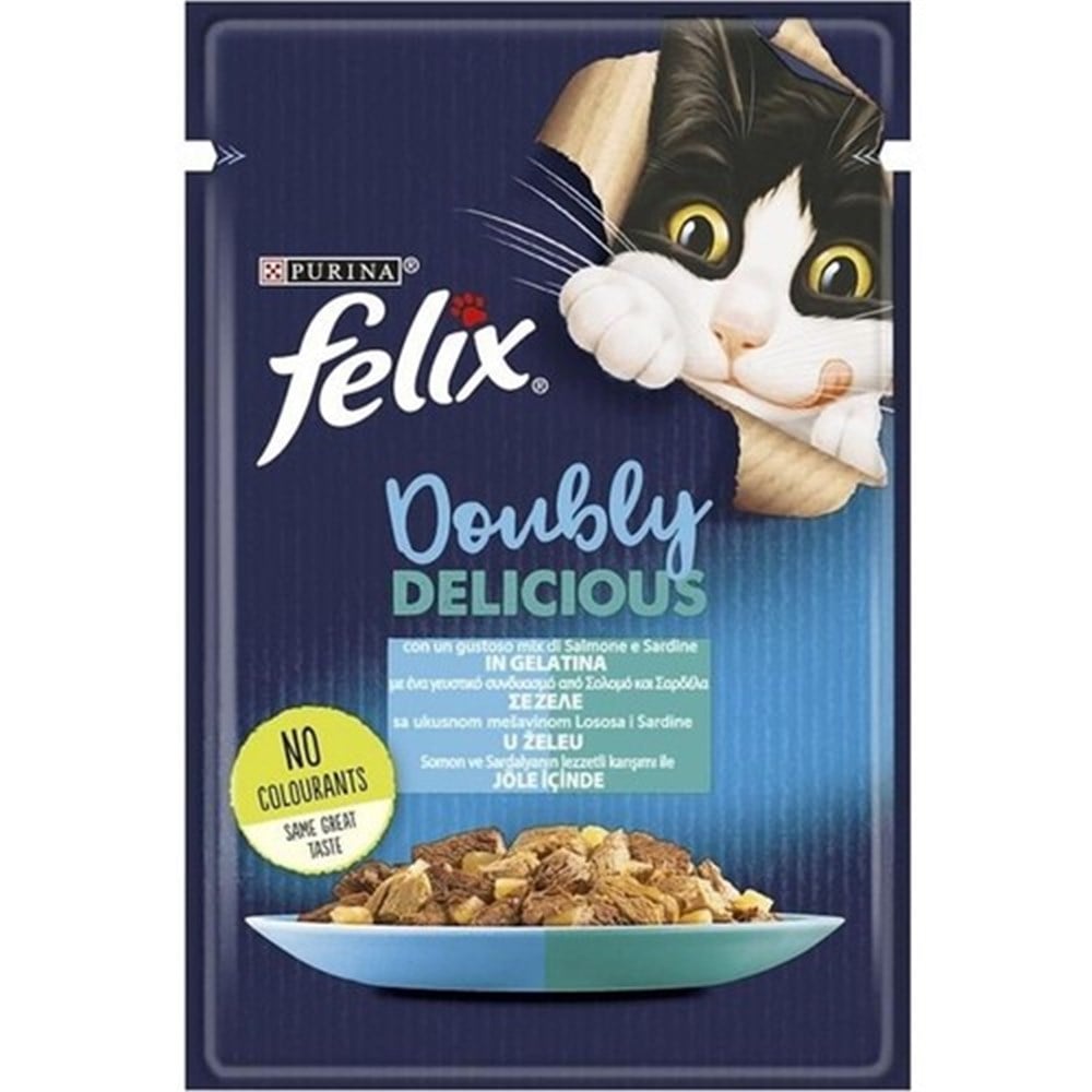Felix Pouch Doubly Delicious Somon ve Sardalyalı Yaş Kedi Maması 85 Gr