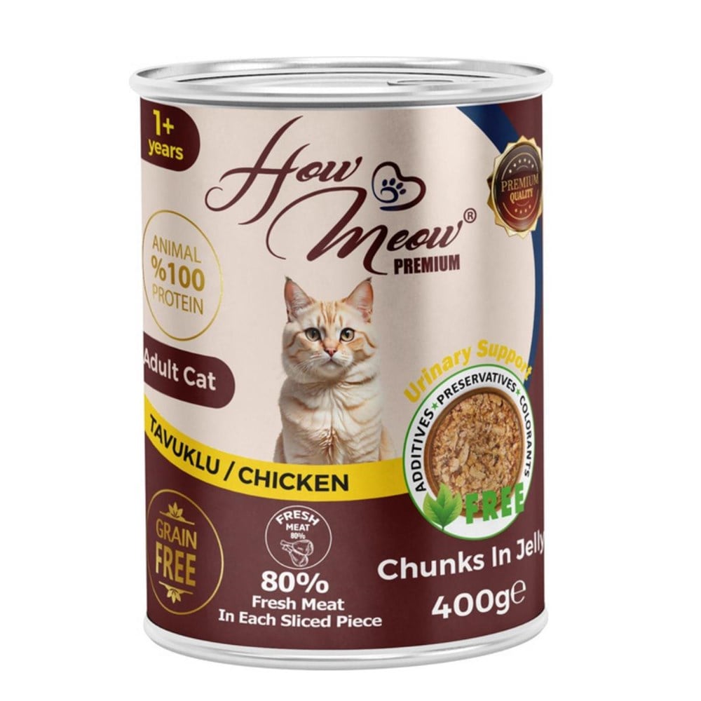 How Meow Tavuklu Jöleli Parça Etli Yetişkin Kedi Konservesi 400 Gr