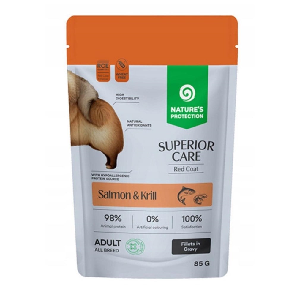 Nature’s Protection SC Kızıl Tüylü Köpekler İçin Somonlu & Krilli Sos İçinde Yaş Köpek Maması 85g