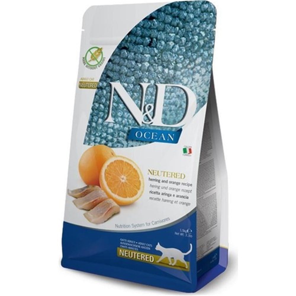 N&D N&D Ocean Ringa Balıklı ve Portakallı 1.5 kg Kısırlaştırılmış Yetişkin Kedi Maması En Ucuz Fiyatları ve Özellikleri