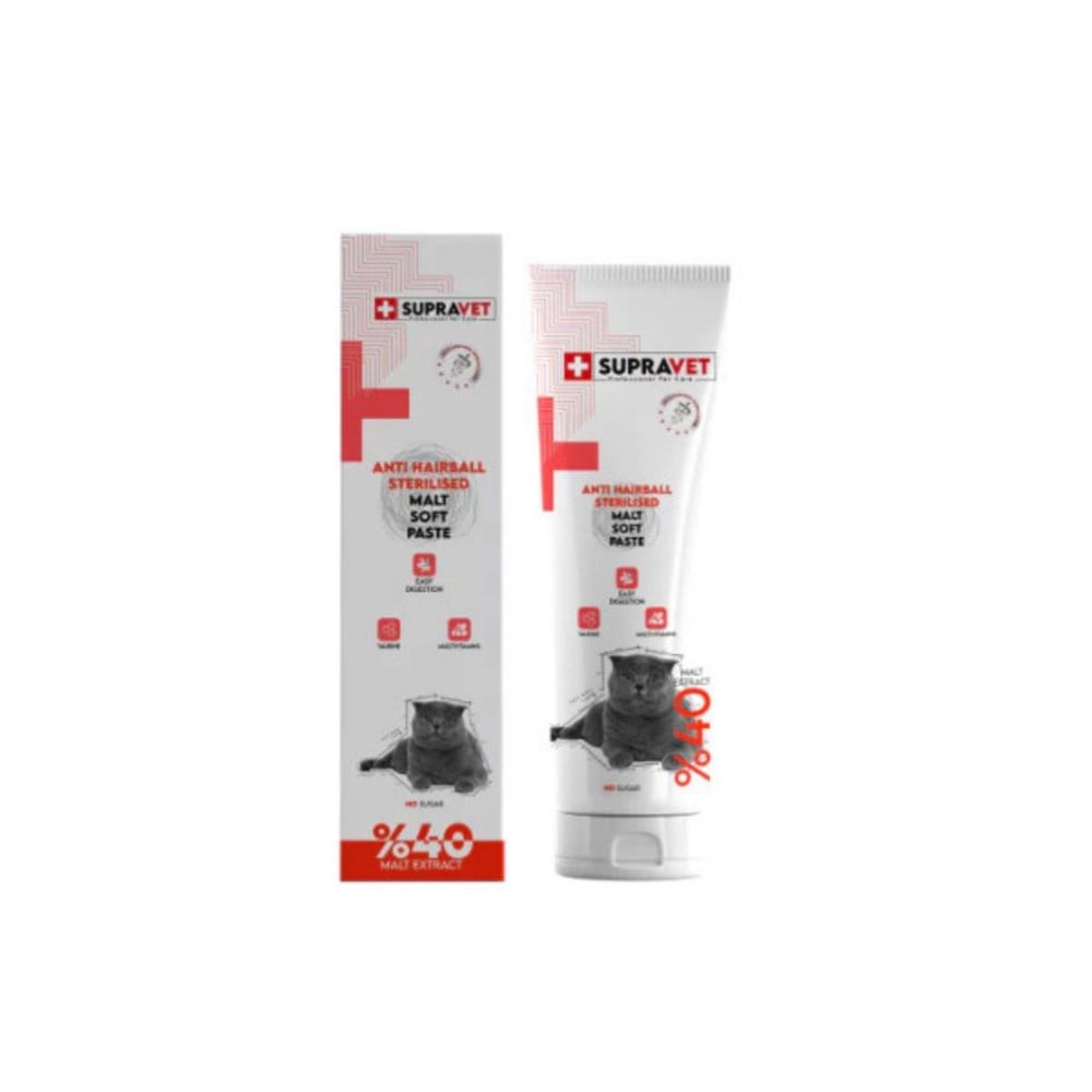 Supravet Anti-Hairball Kısırlaştırılmış Kediler için Multivitaminli Malt Kedi Macunu 100gr