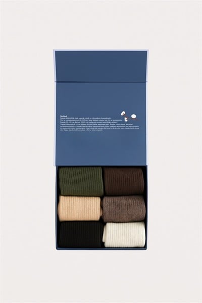 Erkek 6'lı Paket Kutulu Premium Soket Çorap Kahverengi Mix
