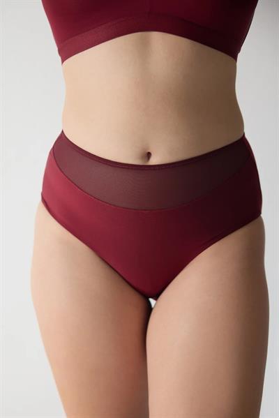 Geniş Kenarlı Yüksek Bel Tül Kadın Hipster Bordo Külot