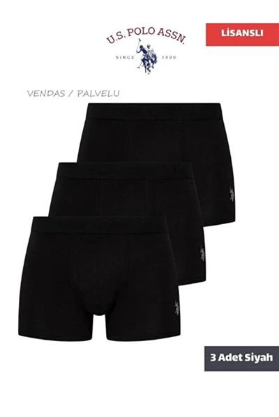 U.S. Polo Assn. Lisanslı Erkek Boxer Pamuk - Modal 3'lü Kutulu Paket / Siyah
