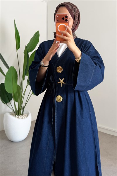  Denim Kimono Elbise - Koyu Kot