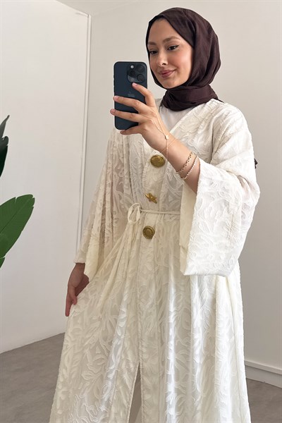  Keten Kimono Elbise - Bej