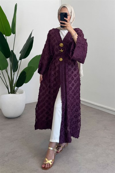  Keten Kimono Elbise - Bordo