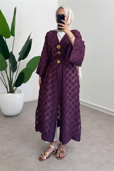  Keten Kimono Elbise - Bordo