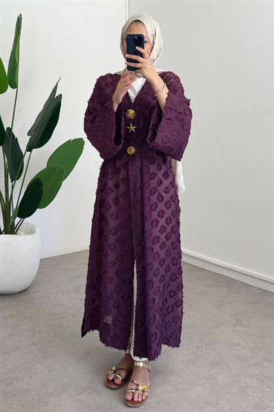  Keten Kimono Elbise - Bordo