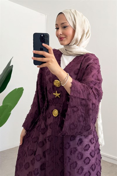  Keten Kimono Elbise - Bordo