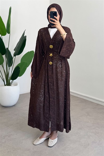  Keten Kimono Elbise - Kahverengi