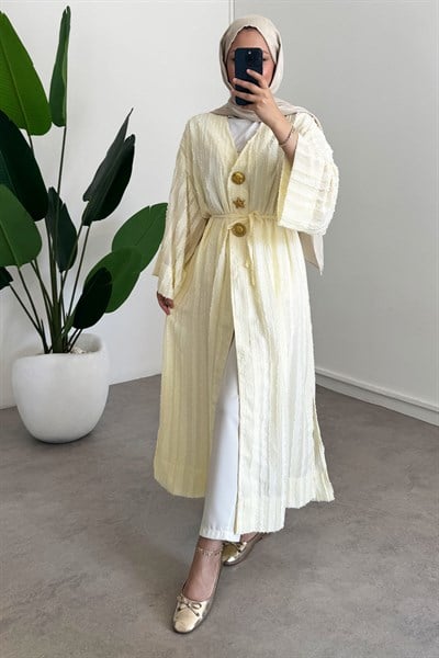  Keten Kimono Elbise - Sarı