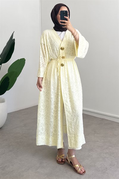  Keten Kimono Elbise - Sarı