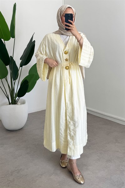  Keten Kimono Elbise - Sarı