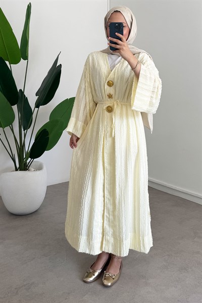  Keten Kimono Elbise - Sarı