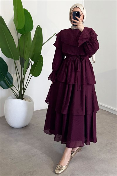 Agata Astarlı Elbise - Bordo