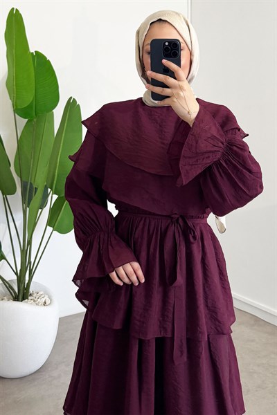 Agata Astarlı Elbise - Bordo