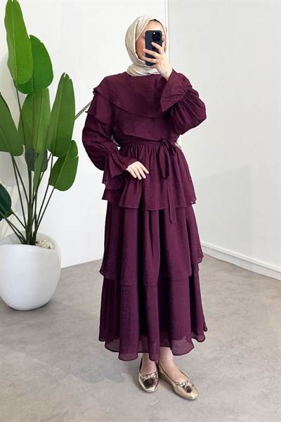 Agata Astarlı Elbise - Bordo