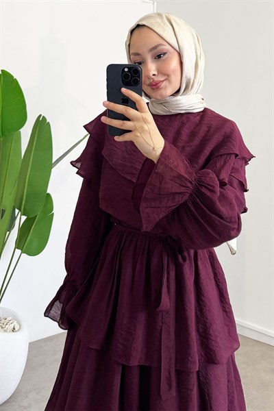 Agata Astarlı Elbise - Bordo