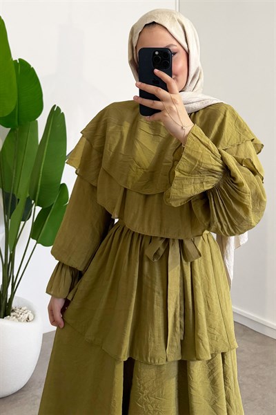 Agata Astarlı Elbise - Olive