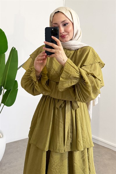 Agata Astarlı Elbise - Olive