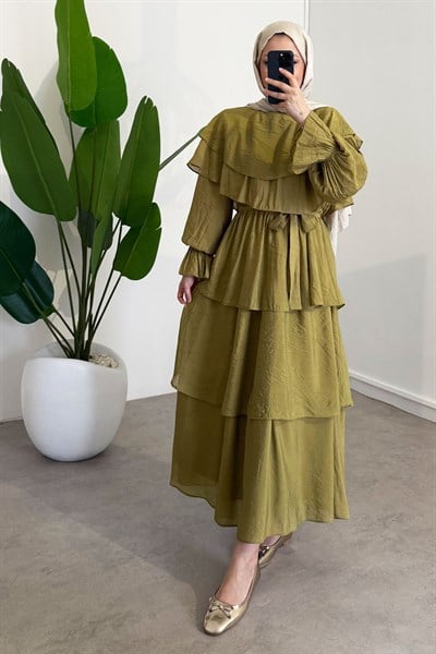 Agata Astarlı Elbise - Olive