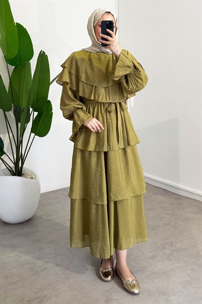 Agata Astarlı Elbise - Olive