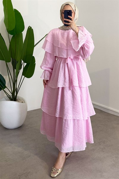 Agata Astarlı Elbise - Pembe