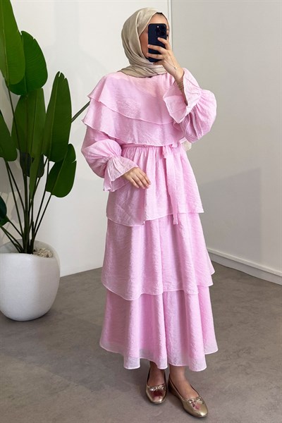 Agata Astarlı Elbise - Pembe