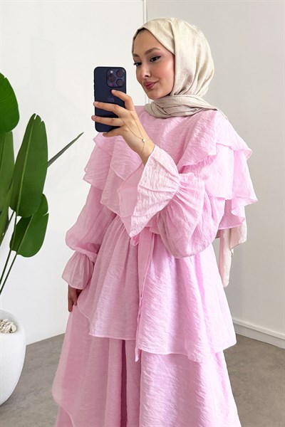 Agata Astarlı Elbise - Pembe