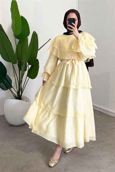 Agata Astarlı Elbise - Sarı