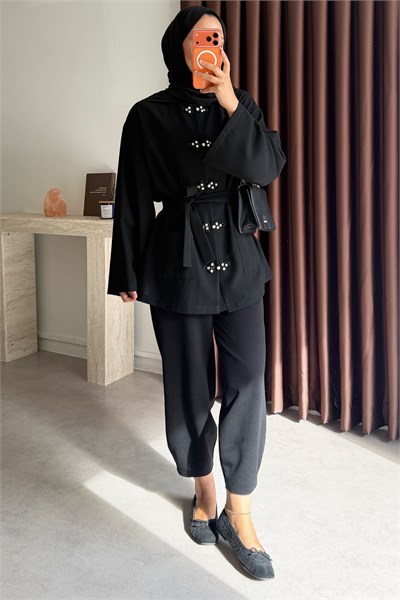 Aksesuar Dügmeli Ceket - Siyah