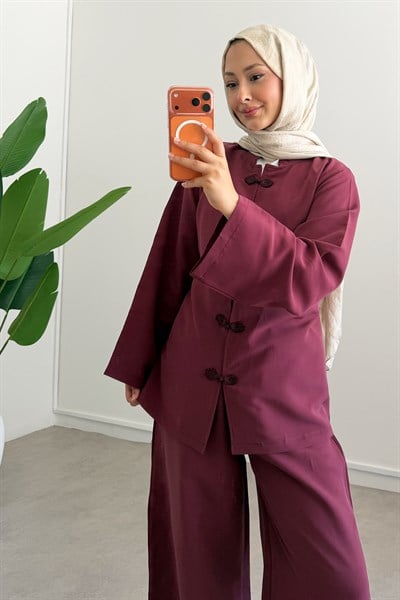 Aksesuar Dügmeli Takım - Bordo