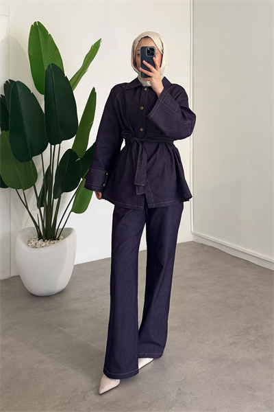 Apoletli Denim Takım - Bordo