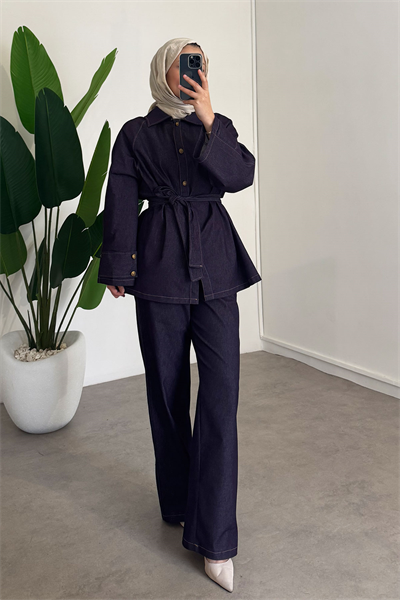 Apoletli Denim Takım - Bordo