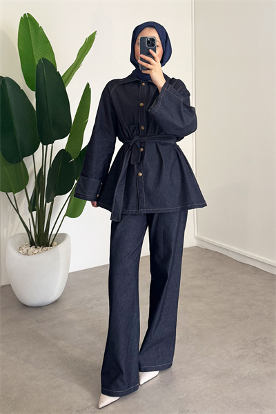 Apoletli Denim Takım - Lacivert