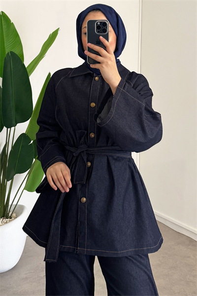 Apoletli Denim Takım - Lacivert