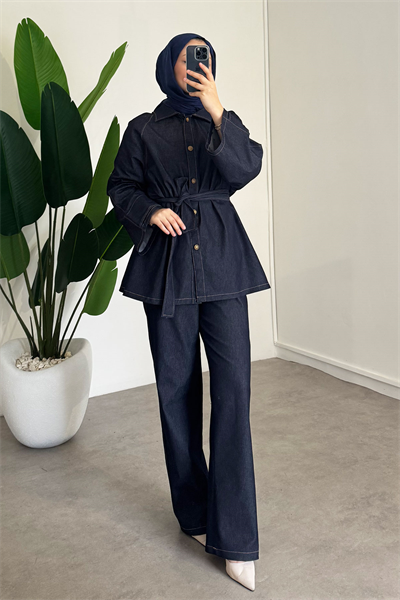 Apoletli Denim Takım - Lacivert
