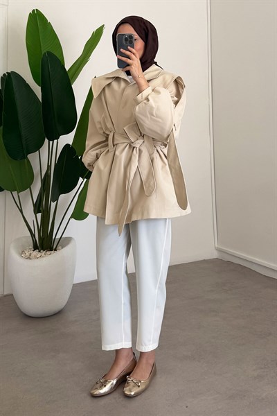 Apoletli Trençkot - Bej