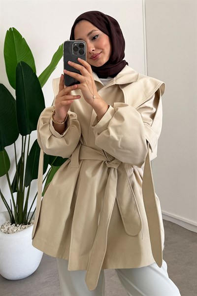 Apoletli Trençkot - Bej