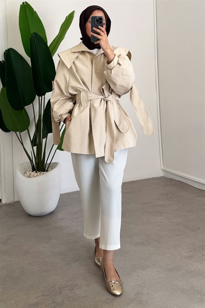 Apoletli Trençkot - Bej