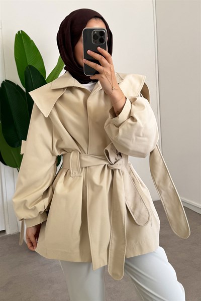 Apoletli Trençkot - Bej