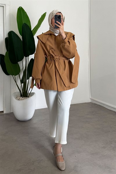 Apoletli Trençkot - Camel