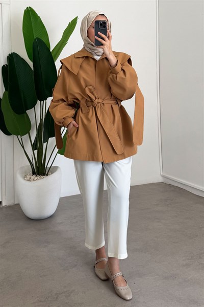 Apoletli Trençkot - Camel