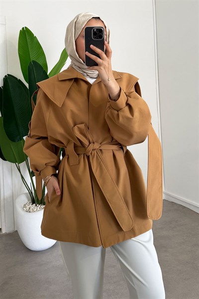 Apoletli Trençkot - Camel
