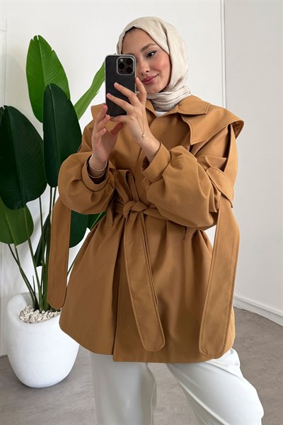 Apoletli Trençkot - Camel