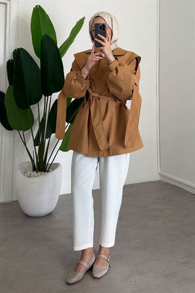 Apoletli Trençkot - Camel