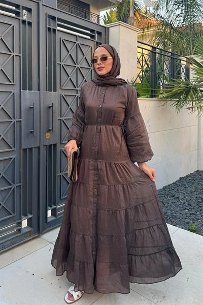 ASTARLI VUAL ELBİSE 31-3341 - KAHVERENGİ